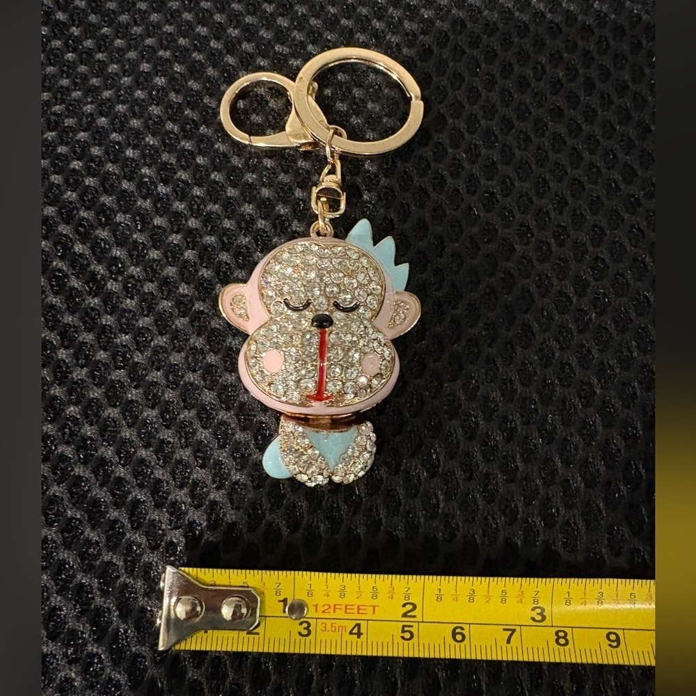 Betsey Johnson Inspired Sparkling Pink & Blue Monkey Rhinestone Keychain - Picture 5 of 8